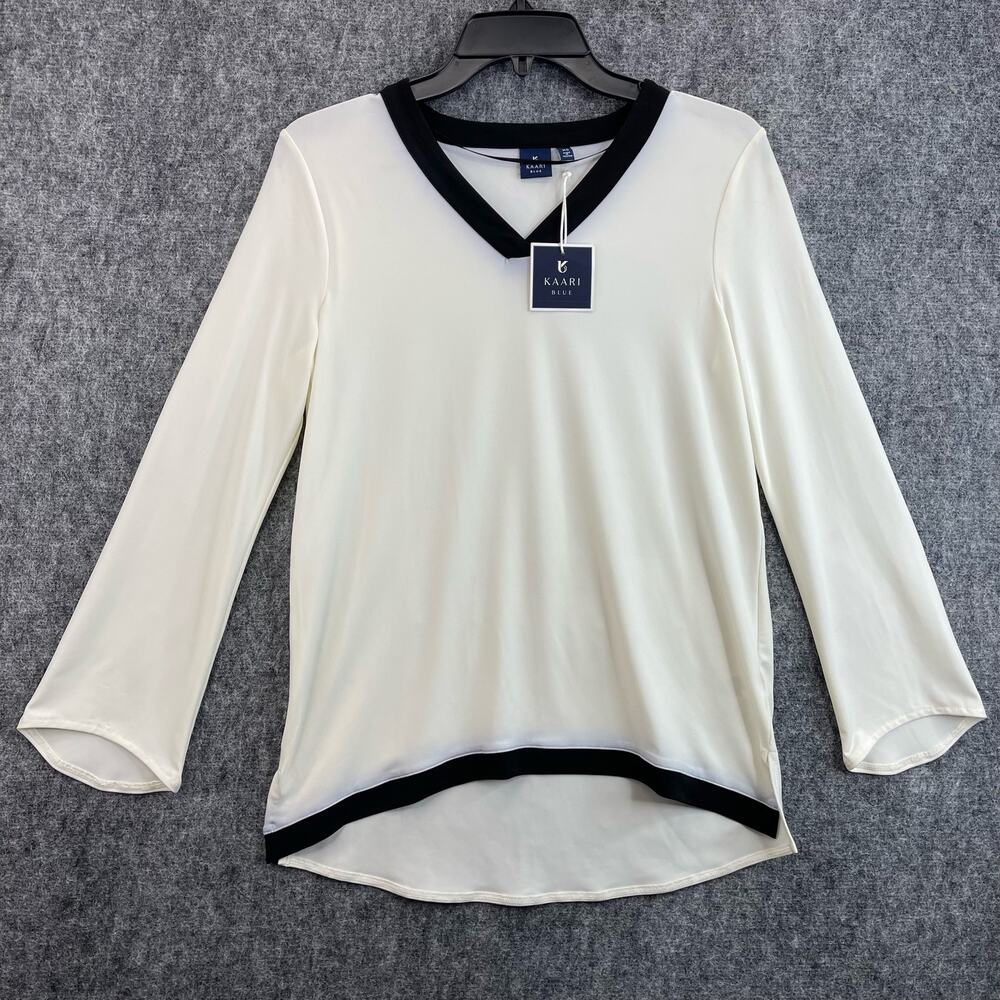 Kaari Blue Blouse Women Size XS V-neck Long Sleeves